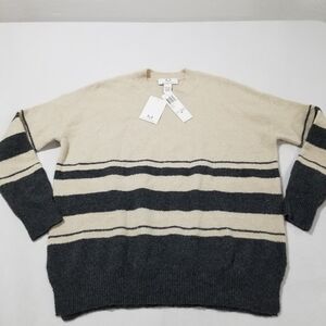 Magaschoni Sweater Womens Large Alpaca Wool Nude Charcoal Striped NWT GB01187